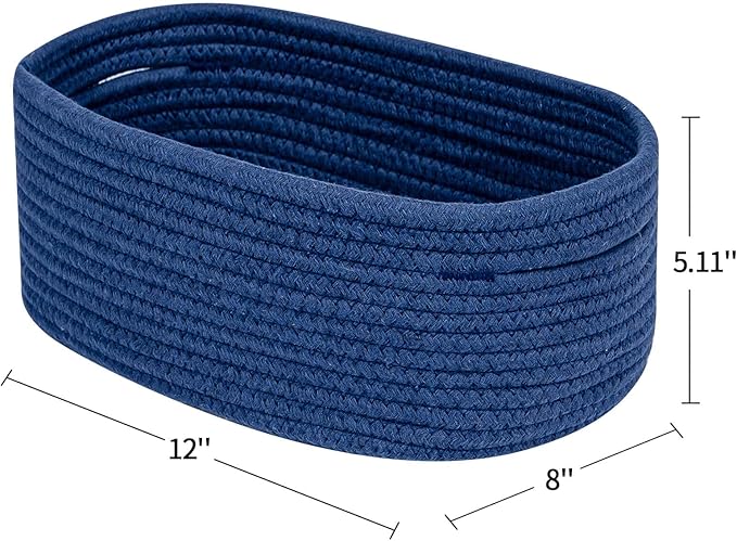 CubesLand Small Storage Baskets for Shelves, Navy Blue Closet Organization Storage Bins Empty Gift Basket 3 Packs Baby Nursery Woven Baskets for Organizing, Rectangular Clothes Closet Shelves Baskets