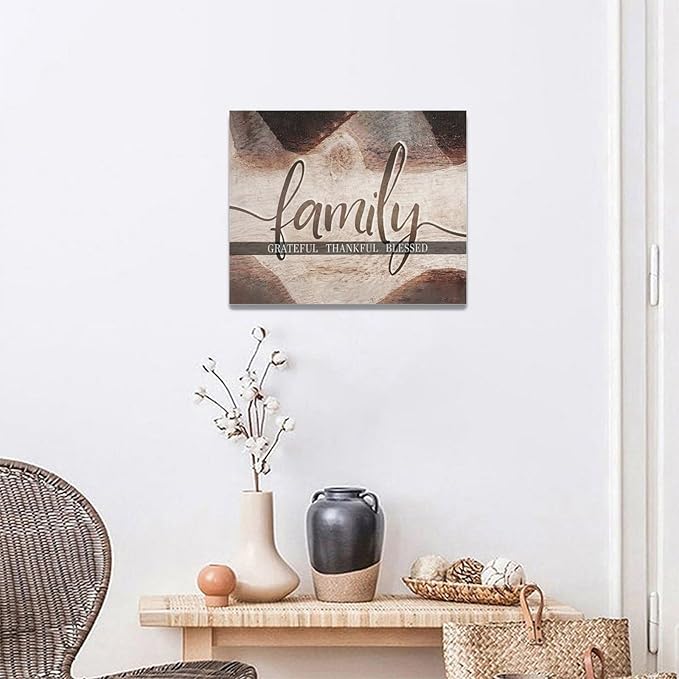 Large Family Wall Art Family Word Sign Pictures Wall Decor Home Quotes Grateful Thankful Blessed Canvas Painting Print Decor Artwork Framed for Living Room Bathroom Master Bedroom Dining Room 20"x16"