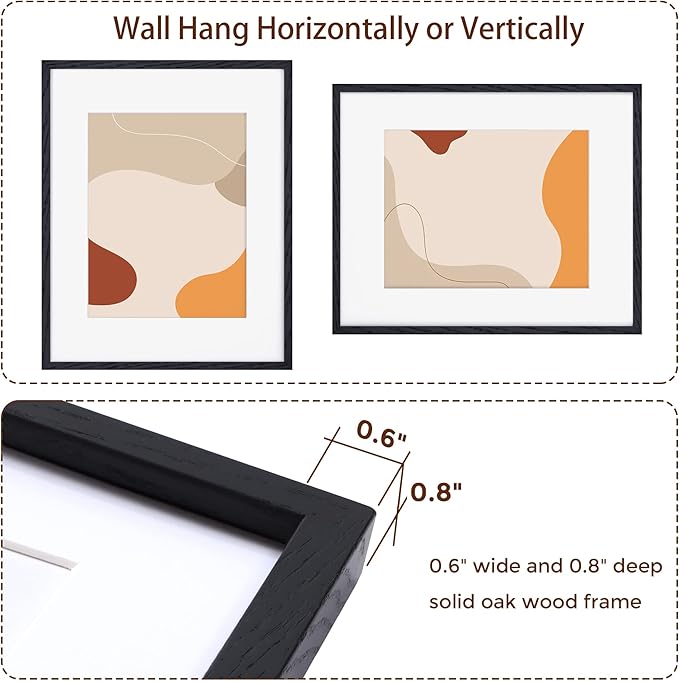 Fun Memories 16x20 Picture Frame - Black Oak Wood Poster Frame with Mat for 11x14, Tempered Glass, Easy to Hang