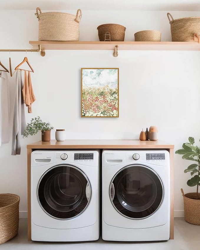 KBKBART Framed Wall Art for Bedroom & Bathroom, Vintage Spring Flower Pictures Aesthetic Farmhouse Wall Decor, Canvas Oil Painting, Summer Room Decor (12x16)