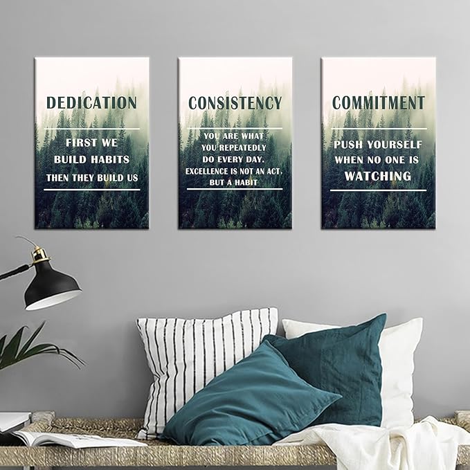 Inspirational Canvas Posters Wall Art Motivational Entrepreneur Quotes 3 Piece Picture Print Positive Painting Artwork for Home Bedroom Office Wall Decoration Stretched and Framed [48''Hx24''W]