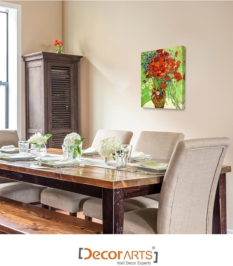 DECORARTS - Red Poppies and Daisies, Vincent Van Gogh Art Reproduction. Giclee Canvas Prints Wall Art for Home Decor 20x16