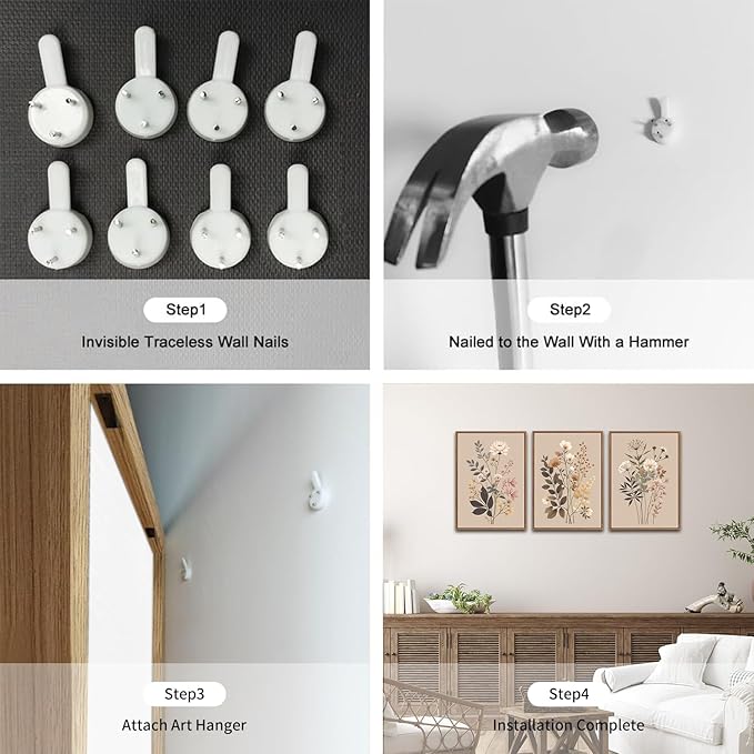 CHDITB Vintage Flower Framed Canvas Wall Art Set, Large Neutral Wildflowers Wall Decor, Farmhouse Floral Artwork Botanical Poster, Modern Art Prints for Living Room Bedroom Office Size 16"x24"