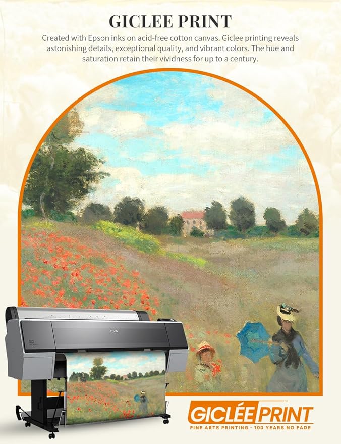 DECORARTS - Claude Monet Poppies At Argenteuil Giclee Print with Gold Solid Wood Frame, Impressionist Large Framed Wall Art, Ready to Hang, Framed Size28.75x24.75, Made in USA
