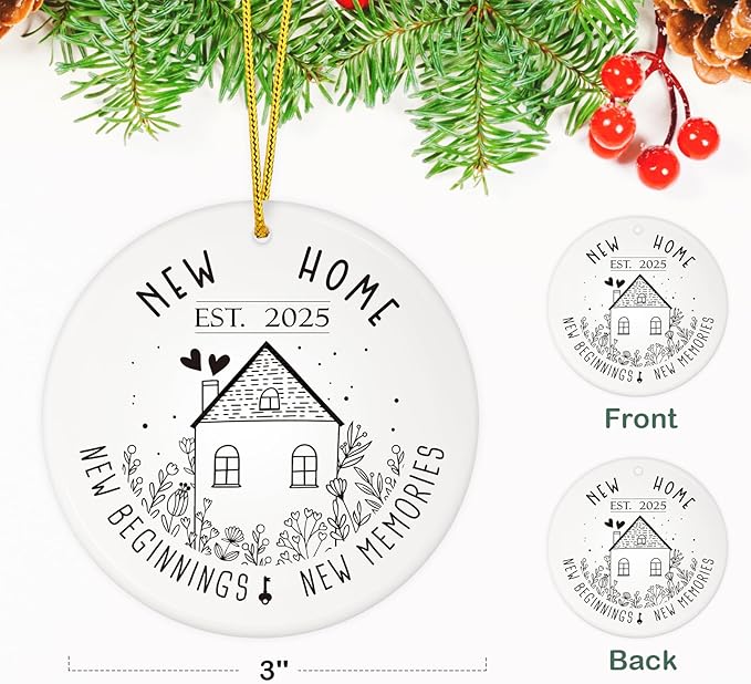 D4DREAM New Home Christmas Ornament 2025-3'' Ceramic New House Ornament New Beginning House Warming Gifts Presents with Gift Box for Women Couple First Home Together Newhouse Owners