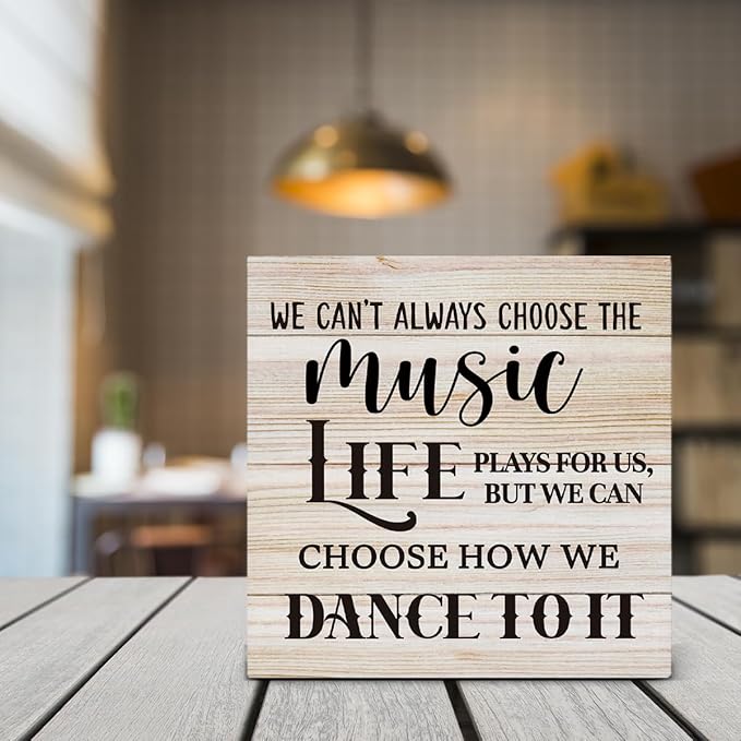 We Can't Always Choose the Music Life Wooden Box Sign Desk Decor, Music Lover Themed Wooden Sign for Home Living Room Bedroom Classroom Shelf Table Wall Desk Decor 5 X 5 Inch