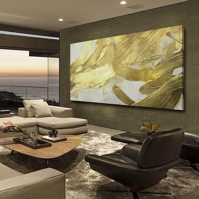 VAYIMDH Minimalist Room Decor Abstract Canvas Pictures Gold Painting on White Background 29"x 58" Large Wall Art for Living Room Bedroom Home Decorations