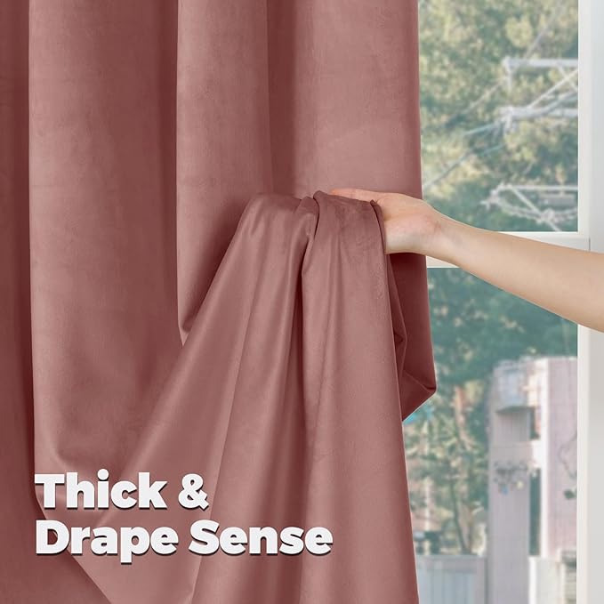 BGment Dusty Rose Velvet Curtains for Bedroom, Elegant Blackout Thermal Insulated Soundproof Super Soft Home Decor Curtains with Back Tab and Rod Pocket for Living Room, 2 Panels, 52 x 72 Inch