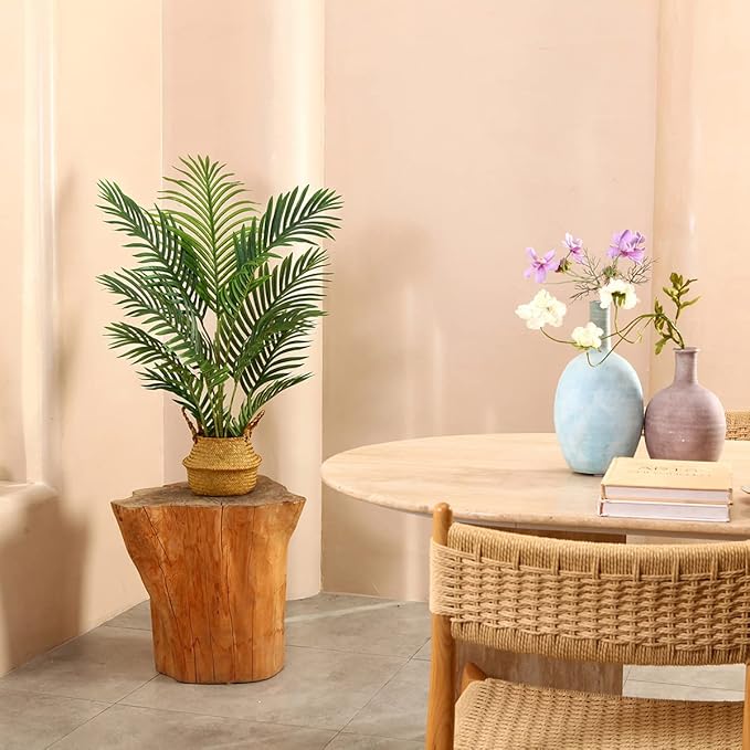 LOMANTO Fake Majesty Palm Plant 3Ft Artificial Plants for Home Decor Indoor Small Faux Trees in Pot Fake Tropical Plants for Housewarming Gift 1Pack