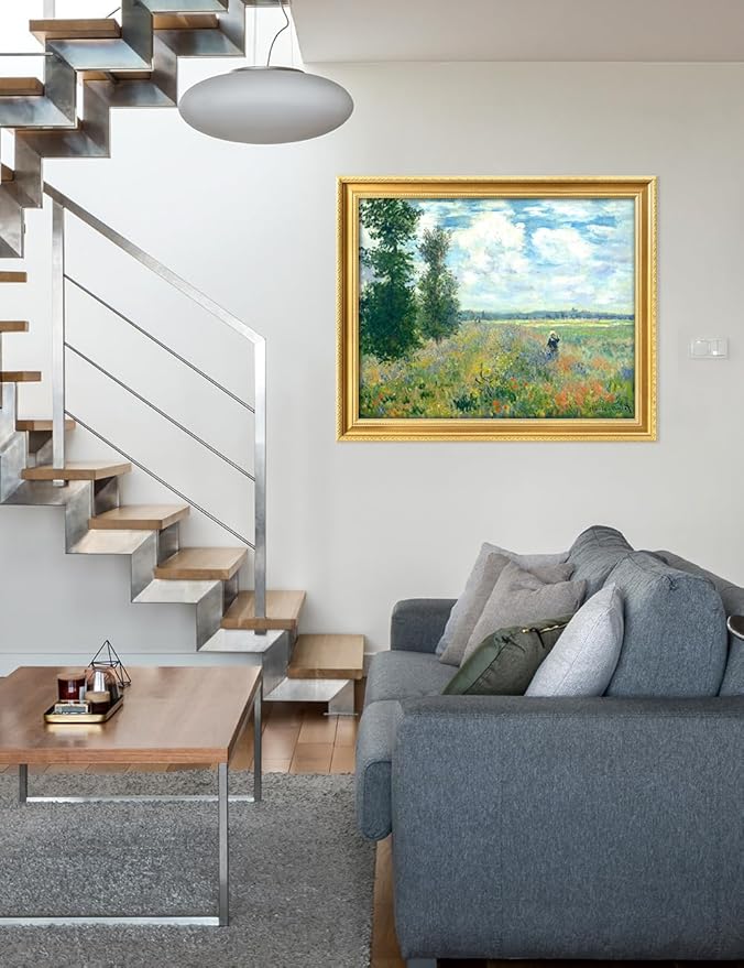 DECORARTS - Claude Monet Poppy Fields Near Argenteuil Giclee Print with Gold Solid Wood Frame, Impressionist Large Framed Wall Art, Ready to Hang, Framed Size 34.75x28.75, Made in USA