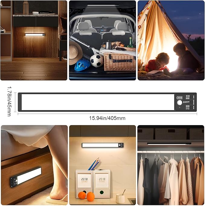 YELKO Under Cabinet Lights, 116LEDs Rechargeable Motion Sensor Light Indoor, 3200mAh 15.8inch Battery Operated Closet Light bar, Cordless Dimmable Under Counter Lights for for Kitchen (Two Pack)