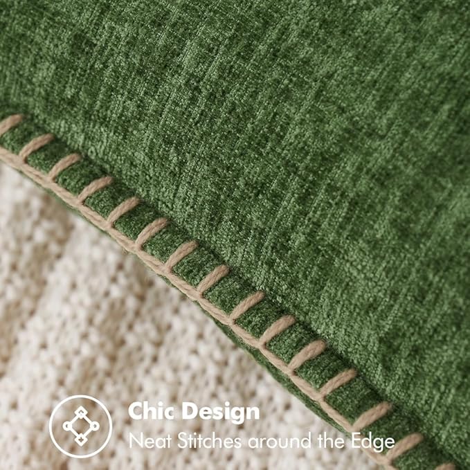 MIULEE Pack of 2 Christmas Couch Pillow Covers 18x18 Inch Moss Green Farmhouse Decorative Throw Pillow Covers with Stitched Edge Soft Chenille Solid Dyed Pillow Covers for Sofa Bed Living Room