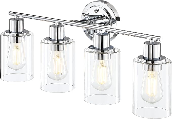 4-Light Chrome Bathroom Light Fixture Over Mirror,4-Light Chrome Vanity Lights for Bathroom Wall Light 4 Bulb