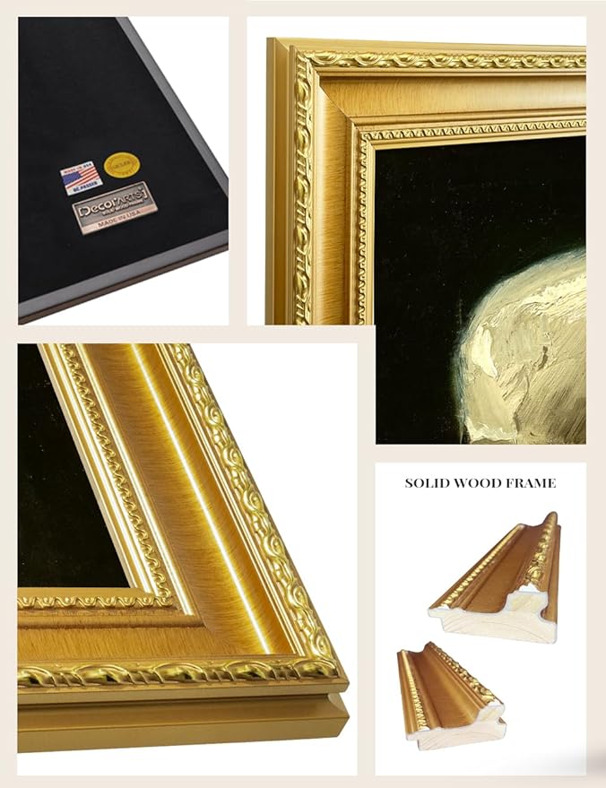 DECORARTS - Vincent van Gogh's Skull with Burning Cigarette, Museum-Quality Giclee Canvas Print in Gold Solid Wood Frame, 34.75 x 28.75 in, Ready to Hang, Made in USA