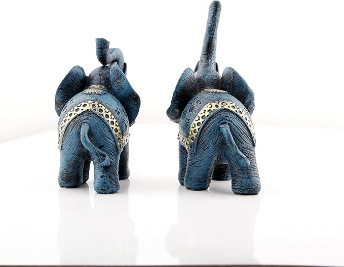 Blue Thai Couple Elephants Figurines Statues Elephant with Trunk Up Gifts for Desktop Decoration Home Crafts Ornament