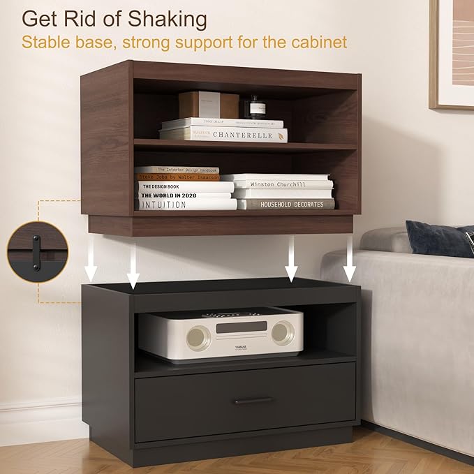 Stackable Storage Drawers, 28" Wide Storage Bins with 2 Drawers for Closet Organizers, Wood Stackable Closet Organizer Modern Large Stackable Storage Units for Living Room Hallway Bedroom, Brown