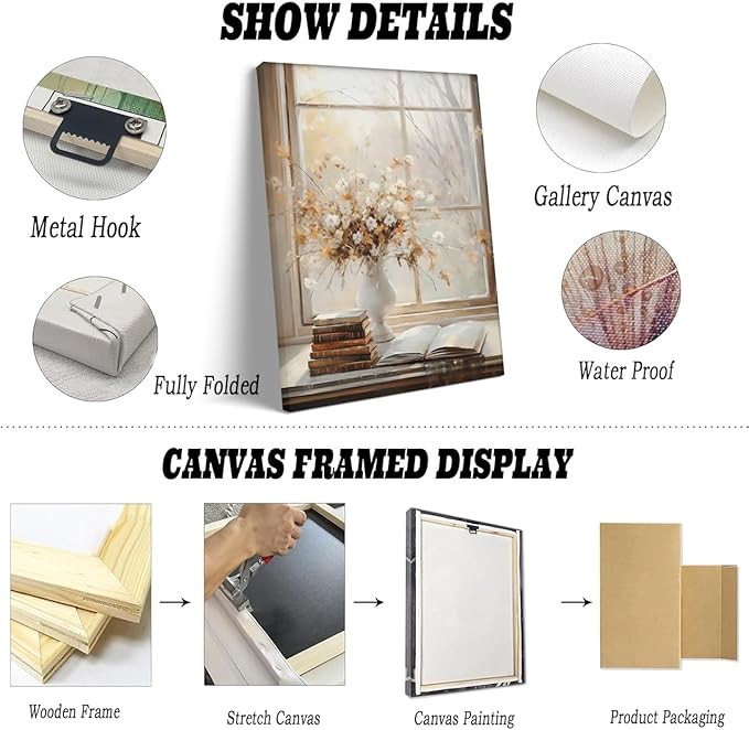 Framed Fall Decor Canvas Print Posters Vintage Light Academia Wall Art Autumn Painting Cozy Fall Autumn Leaves Home Decor 20x30 framed