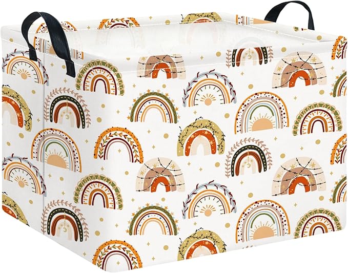 CLOCOR Rectangular Storage Basket Empty,Gift Basket for Kids,Waterproof Toy Bin with Handles,Room Decor(Boho Rainbow)