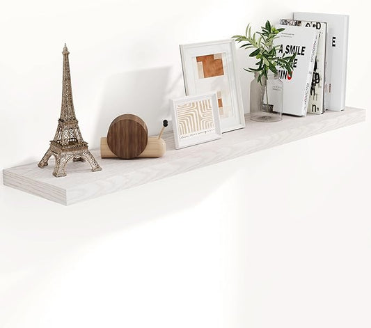 Floating Shelves 55 Inch Long, 55"W x 9.3"D Wall Shelf Invisible Bracket, 9.3 Inch Deep Floating Shelf for Wall, Rustic Wooden Shelves for Living Room, Kitchem, Bedroom, Brich Color, Set of 1