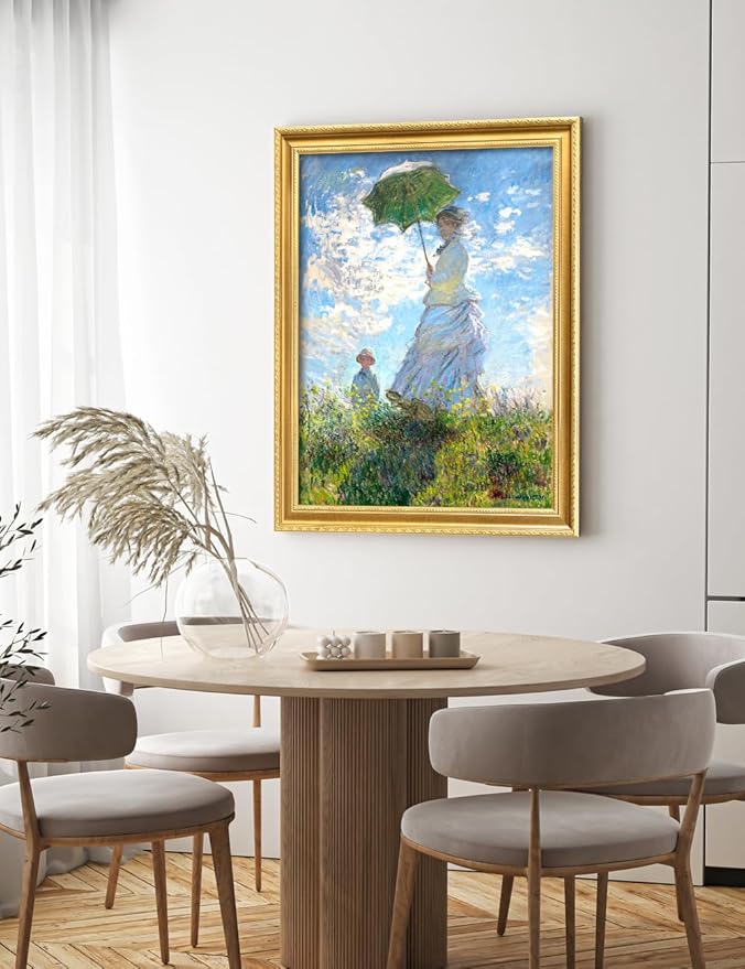 DECORARTS - Claude Monet Woman With A Parasol Giclee Print with Gold Solid Wood Frame, Impressionist Large Framed Wall Art, Ready to Hang, Framed Size 28.75x34.75, Made in USA