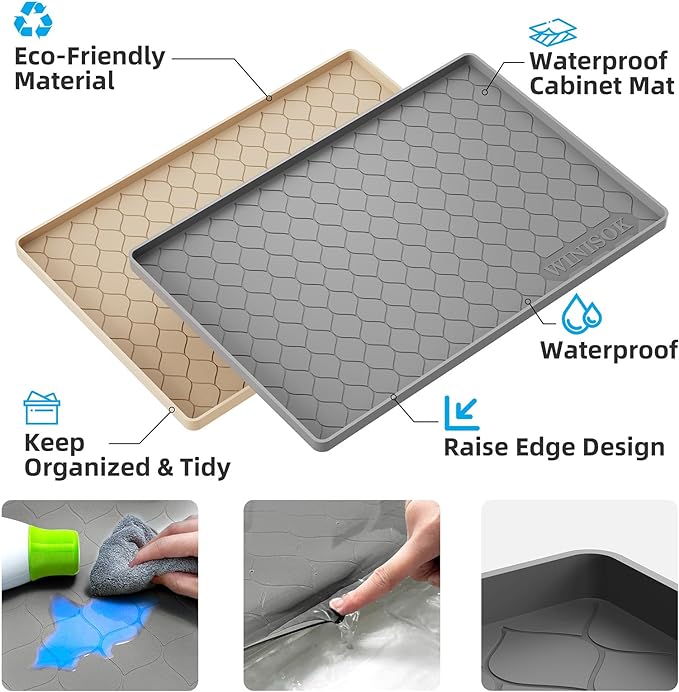 Silicone Under Sink Mat 37" x 22", kitchen Essentials and Gadgets, Shelf liner and Cabinet Protector, Home Organizers and Storage, Waterproof Bathroom Tray