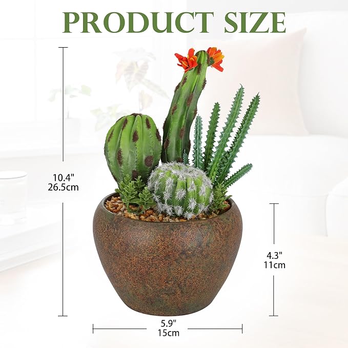 Assorted Artificial Cactus Plants Indoor - 5.9" Small Faux Succulent Cacti Plants in Pots Mini Fake Flowering Cactus Potted with Bowl for Home Office Living Room Bathroom Shelf Table Indoor Decor