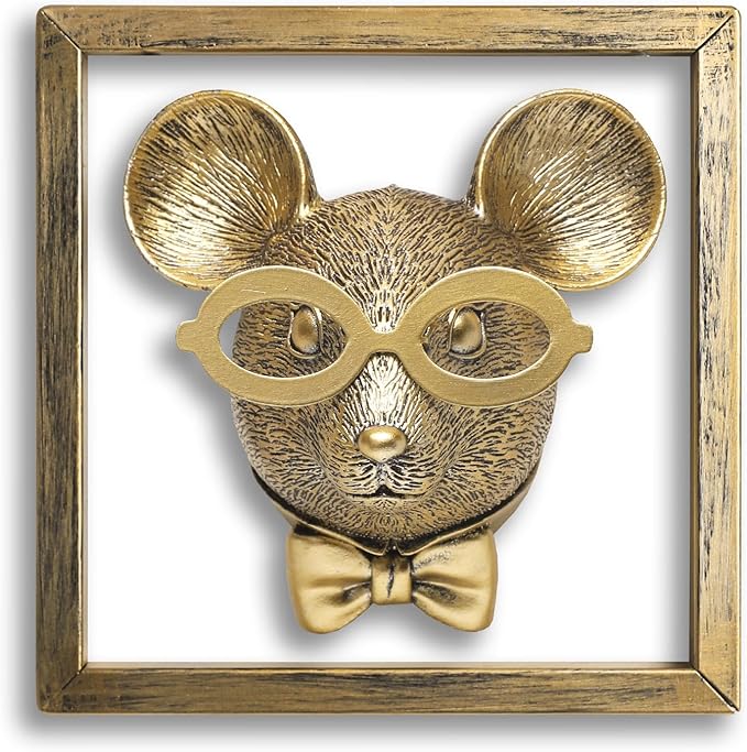 Animal Heads Wall Decor (Includes Metal Frame) Resin Animals Sculptures Head Wall Hanging Decoration Gold vintage Wall Sculpture for Living Room Bedroom Office(Rat)