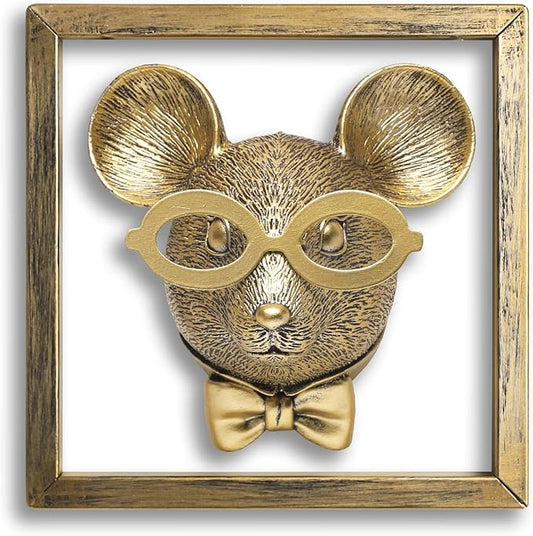 Animal Heads Wall Decor (Includes Metal Frame) Resin Animals Sculptures Head Wall Hanging Decoration Gold vintage Wall Sculpture for Living Room Bedroom Office(Rat)