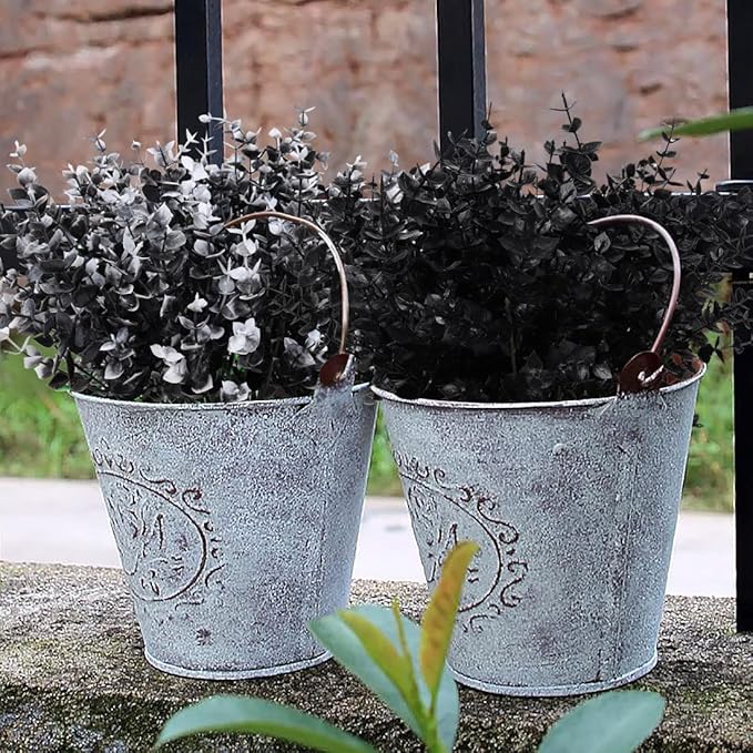 RECUTMS 12 Bundles Artificial Flowers Outdoor UV Resistant Outdoors Fake Plants Faux Plastic Flower for Hanging Planters Outside Porch Vase Home Window Decoration,Spring Decorations(Black Eucalyptus)