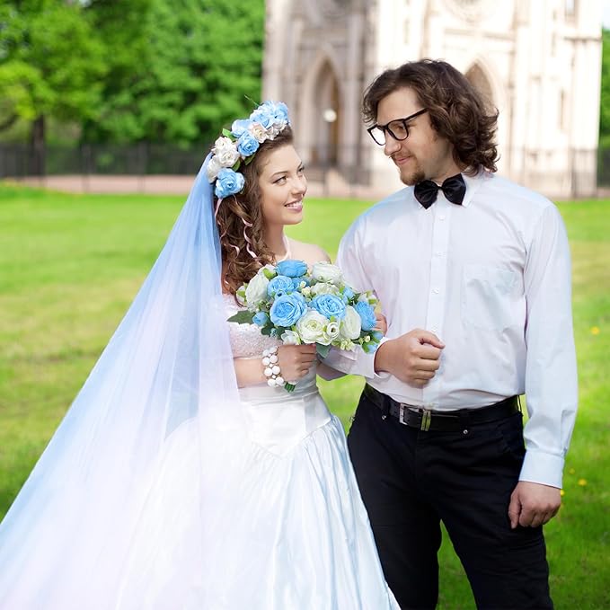 Geosar 8 Bundles Artificial Peonies Flowers Fake Silk Peony Bouquet Faux Peonies Flowers Bulk for Decoration Vase Florals Arrangements Wedding Party Table (Blue,White)