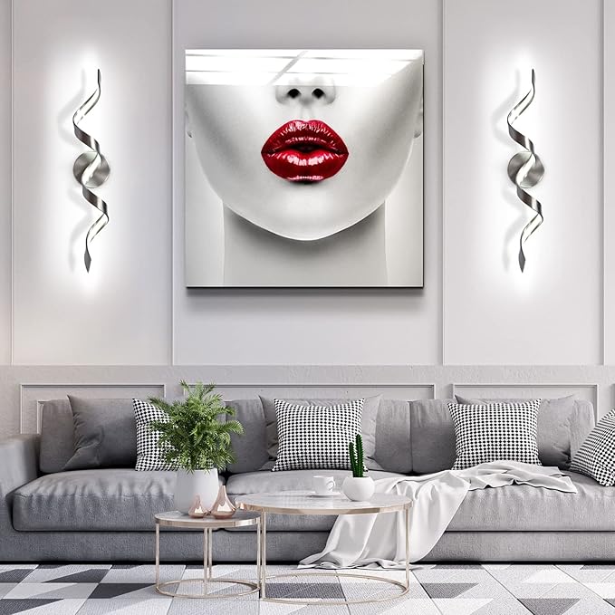 Dimmable Modern LED Bathroom Vanity Light 24 inch, 15W Spiral Design Brushed Nickel Bathroom Light Fixtures Over Mirror, Wall Sconces Lighting for Living Room Bedroom 6000K