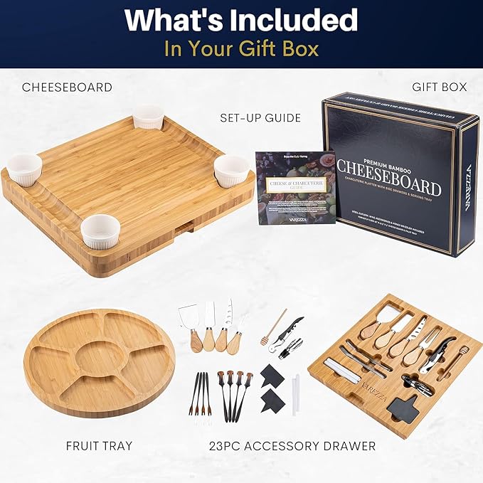 Charcuterie Boards Set – Large Bamboo Cheese Board & Platter with Charcuterie Accessories, Housewarming Gifts for New Home, Bridal Shower, New House Gift