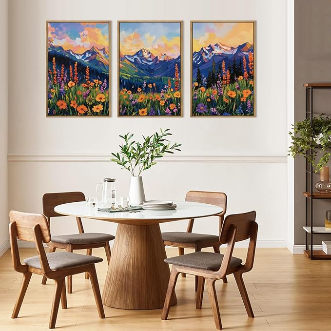 ANHUIB Colorful Wildflower Wall Art Boho Mountain Wall Decor Nature Floral Art Print 16x24 Inch Set of 3 for Living Room Bedroom Dining Room