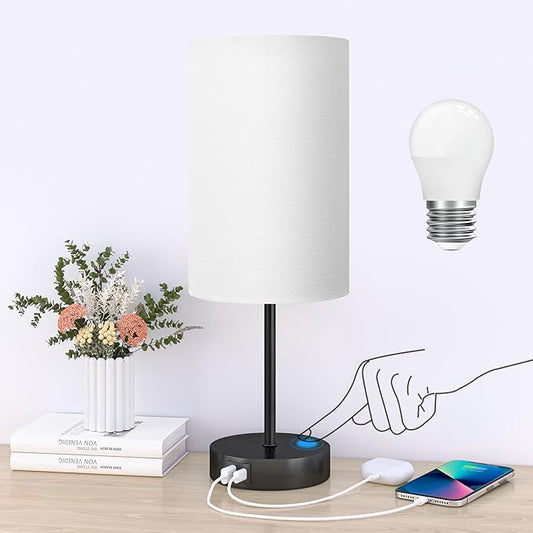 AKASUKI 18Inch Table Lamp with Dual Charging Station, 3 Way Dimmable Touch Lamp for Bedroom, Living Room, Office(LED Bulb Included)