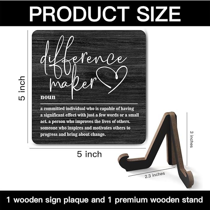 Wooden Table Sign Gift Difference Maker Definition Desk Decor Wood Plaque With Stand Unique Gift Ideas for Boss Women Best Mom Coworker Teacher Office-B01