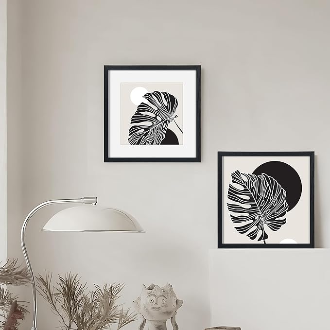 Black Picture Frame 12x12, 12"x12" Oak Wood Frame, 12 x 12 Photo Frame for Wall, Tempered Real Glass, 12x12 Matted Frame to 8x8, Square 12 x 12 Frame, 1 Pack