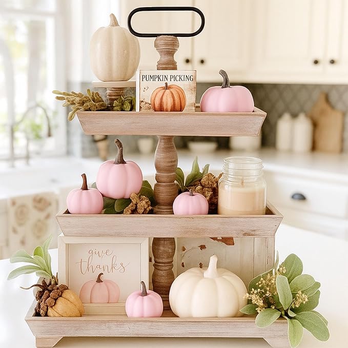 DomeStar 18PCS Assorted Pink Foam Pumpkins for Decoration, Little Pink Artificial Pumpkins for Baby Shower Decorations Wedding & Thanksgiving Farmhouse Table