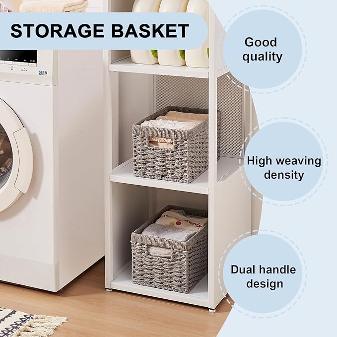 OIAHOMY Wicker Baskets, Paper Rope Storage Baskets for Organizing with Built-in Handles, 2 Packs-Grey