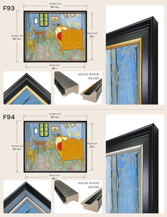 DECORARTS - Bedroom in Arles (Third Version) by Vincent Van Gogh, Large Giclee Canvas Print with Solid Wood Frame, Oversized Wall Art Decor