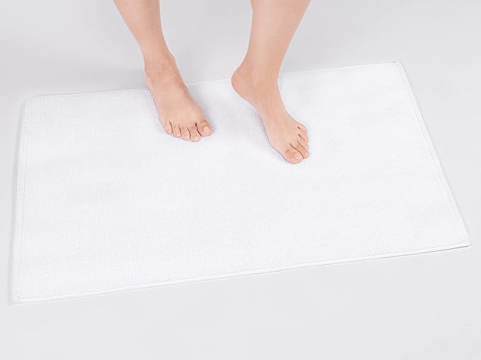 Cotton Paradise 100% Cotton Non Slip Bath Mats for Bathroom, 17x24 inch Soft Absorbent Quick Dry Machine Washable Floor Bath Mat, White