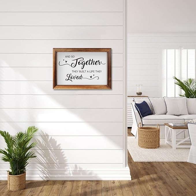 CHDITB And So Together They Built A Life They Loved Framed Wood Sign Plaque(16×11), Inspirational Couple Love Quotes Wooden Wall Table Sign Home Decor, Vintage Wall Art Sign for Living Room Bedroom