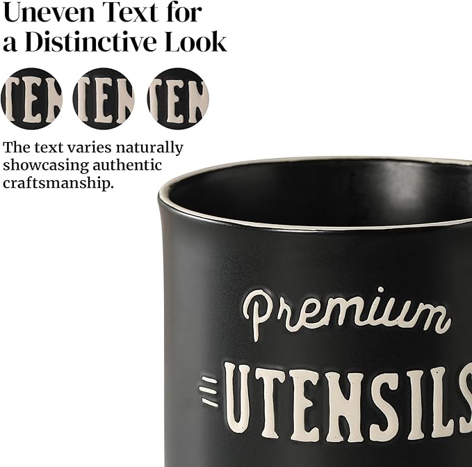 DOWAN 7.2″ Extra Large Utensil Holder, Farmhouse Utensil Holder for Kitchen Counter, Ceramic Utensil Crock with Protection Cork Mat, Utensil Storage for Kitchen Decor & Housewarming Gift, Matte Black