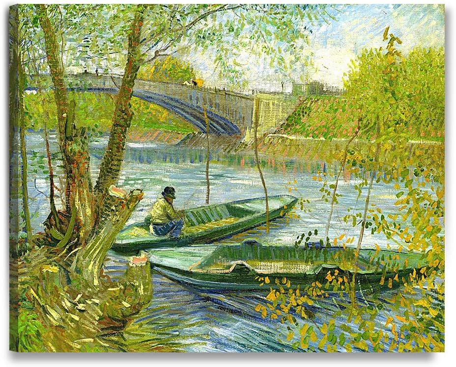 DECORARTS - Fishermen And Boats From The Pont De Clichy, Vincent Van Gogh Art Reproduction. Giclee Canvas Prints Wall Art for Home Decor 40x32