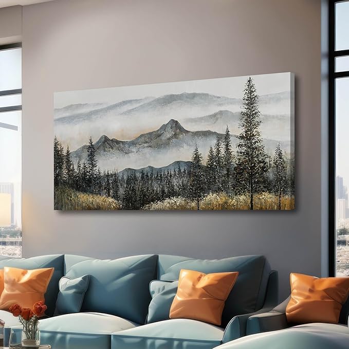 CHUDANHAO Green Wall Art for Living Room Boho Pictures forest Wall Art Modern Wall Decor for Bedroom Office Decor Mountain Prints Poster Artwork for Bedroom 24"x48"