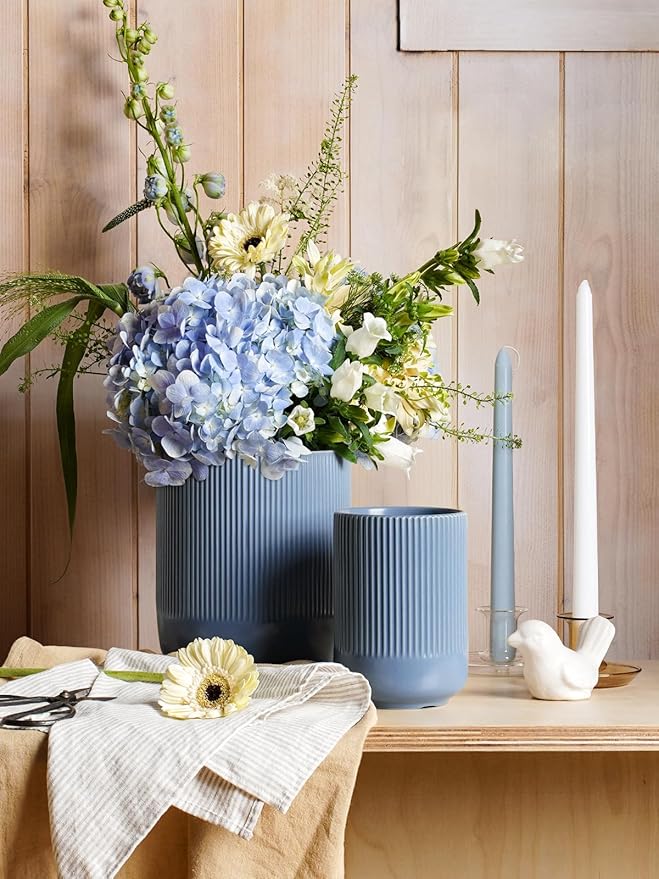 LE TAUCI Utensil Holder, 7.3"+5.4" Ceramic Kitchen Utensil Holder for Countertop, Large Cooking Utensil Crocks for Kitchen Counter, Modern Utensil Organizer for Spatula, Set of 2, Dusty Blue