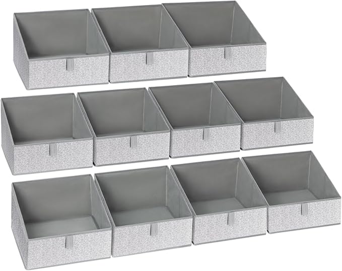 DIMJ Closet Storage Bins 10 Pack - Fabric Trapezoid Closet Organizer Bin, Foldable Storage Baskets for Shelves, Closet Shelf Organizer, Clothing Storage Box for Toys, Books, Towel, Clothes, Gray