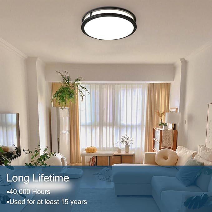 OOWOLF 2-Pack 36W 13inch LED Flush Mount Ceiling Light Fixture Dimmable Matte Black, Easy to Install LED Ceiling Lamp Fixture Without Flicker, Super Bright 3600LM 5000K Daylight White