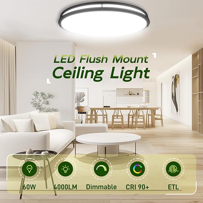 hykolity 32 Inch Oval LED Ceiling Light, 60W, 4000LM, 2700K/3000K/3500K/4000K/5000K Adjustable, Oil Rubbed Bronze Finish Dimmable Flushmount Ceiling Light for Bedroom, Living Room