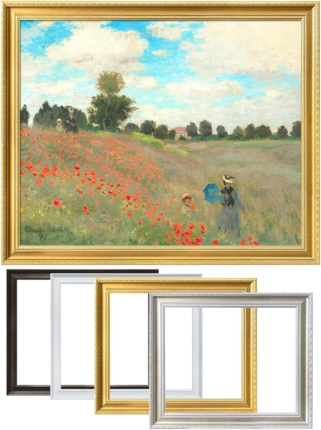 DECORARTS - Claude Monet Poppies at Argenteuil, Large Framed Wall Art, Canvas Size 35x28, Outer Dimensions Larger With Customizable Solid Wood Frames, Giclee Canvas Print, Made in USA