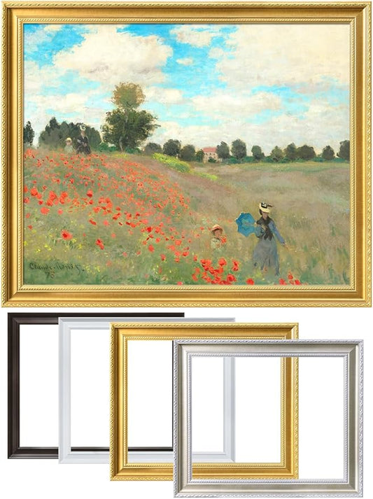 DECORARTS - Claude Monet Poppies at Argenteuil, Large Framed Wall Art, Canvas Size 35x28, Outer Dimensions Larger With Customizable Solid Wood Frames, Giclee Canvas Print, Made in USA